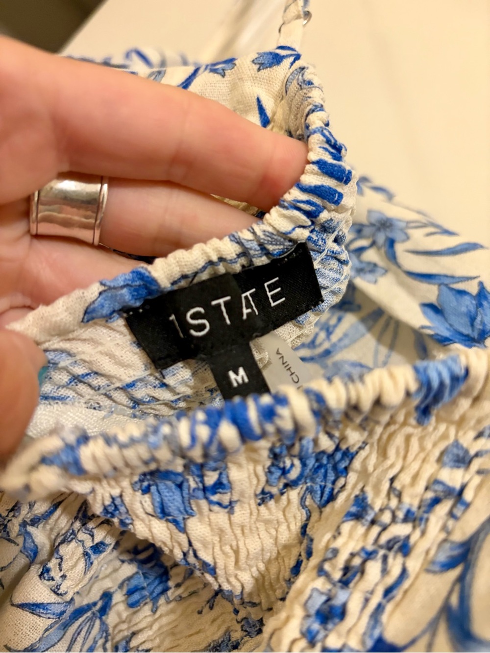1.STATE Blue White Floral Linen Blend Maxi Dress with Pockets Size M - Picture 8 of 10